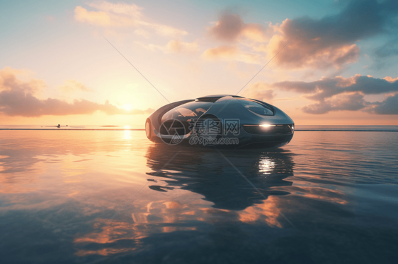 未来概念汽车在日落3d图片