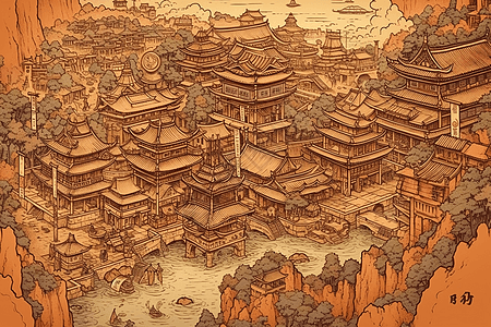 丰富多样中国宫殿建筑插画