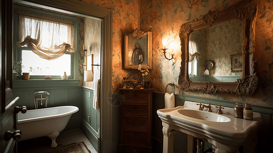 复古客房浴室效果图图片