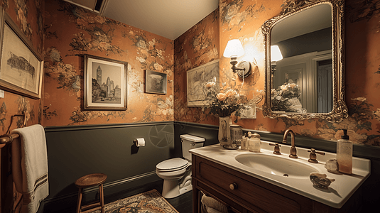 复古主题浴室图片