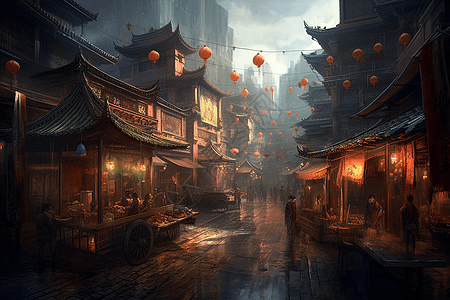 中国风传统复古小街镇图片