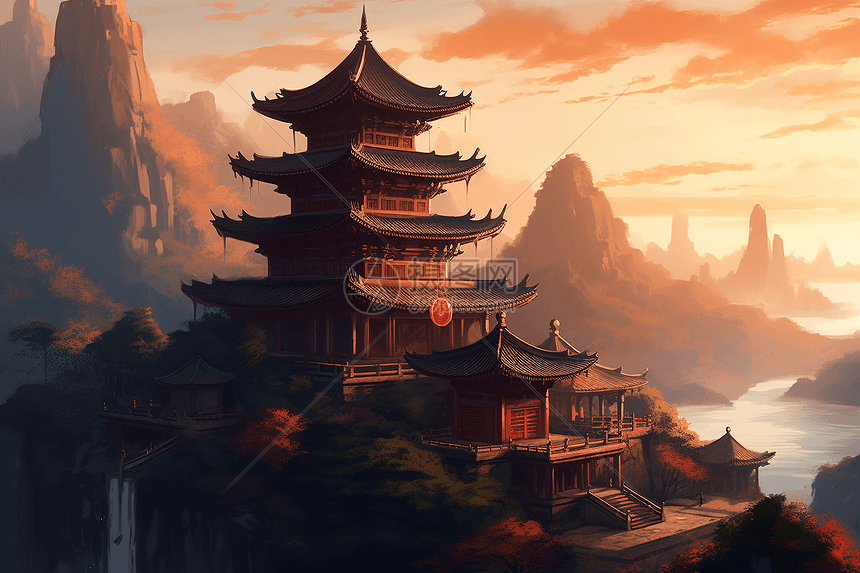 美丽的古代建筑插图插画图片下载-正版图片600007216-摄图网
