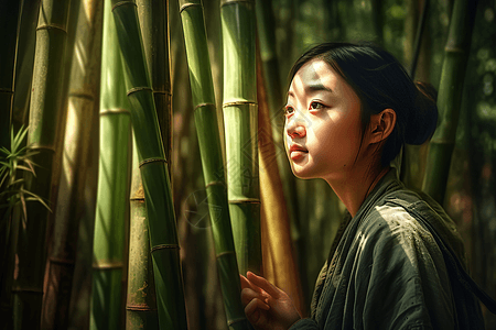 竹林里的中国女孩图片