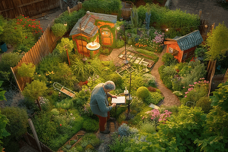 在花园工作的中年男子图片