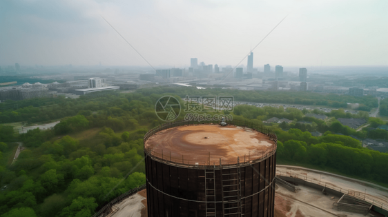 水塔顶部俯瞰城市天际图片