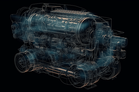 3D汽车发动机的射线图高清图片