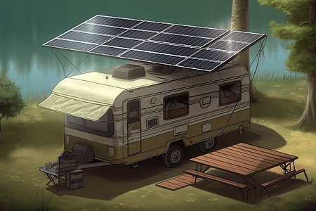 露营车太阳能电池板插画背景图片