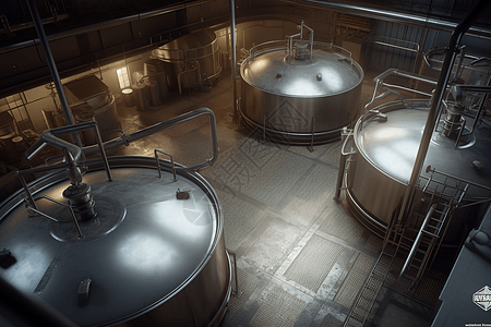 3D混合罐工厂场景渲染图图片