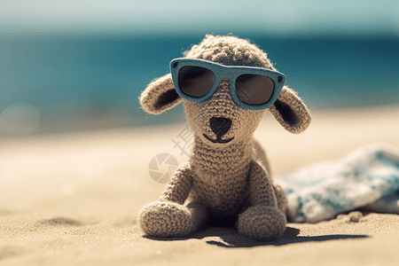 羊毛毡可爱的小羊海滩照图片