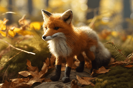 3D羊毛毡狐狸图图片