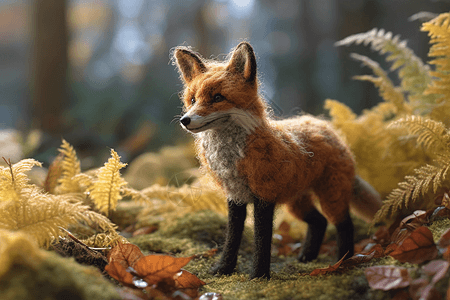 羊毛毡狐狸渲染图图片
