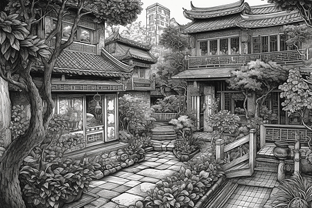 中国庭院绘图图片