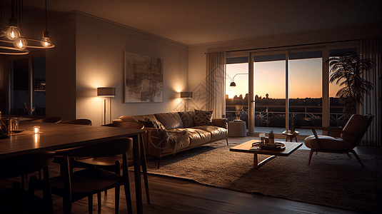 大连夜景,昏暗的客厅背景