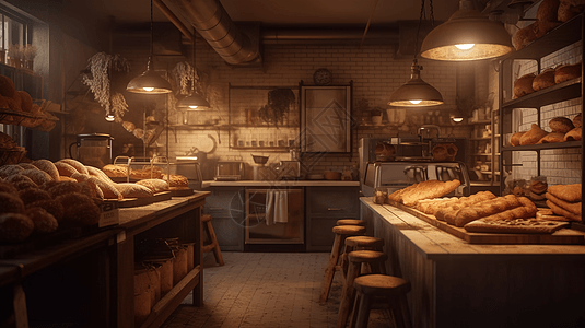 一家昏暗的面包店背景图片