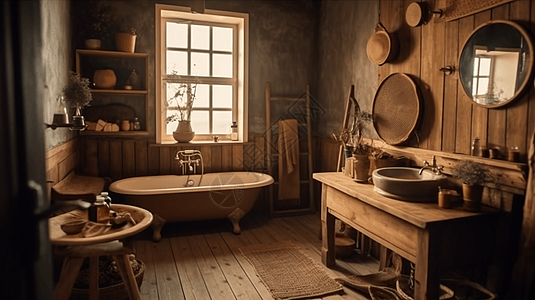 乡村木质浴室图片