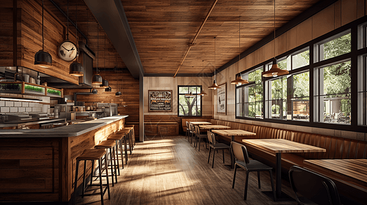 木质装修的餐厅高清图片