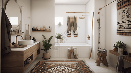 现代风格波西米亚盥洗室高清图片