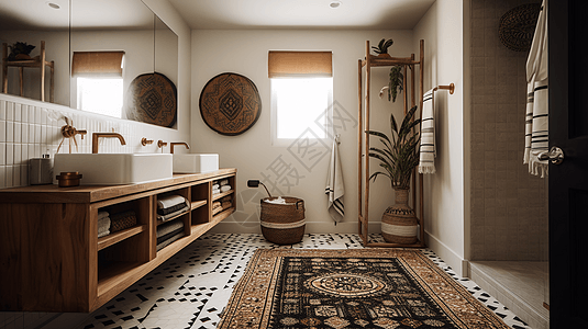 现代风格波西米亚浴室高清图片