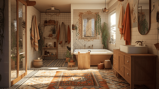 温暖的木质浴室图片