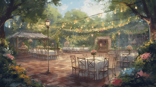 梦幻的花园婚宴背景图片