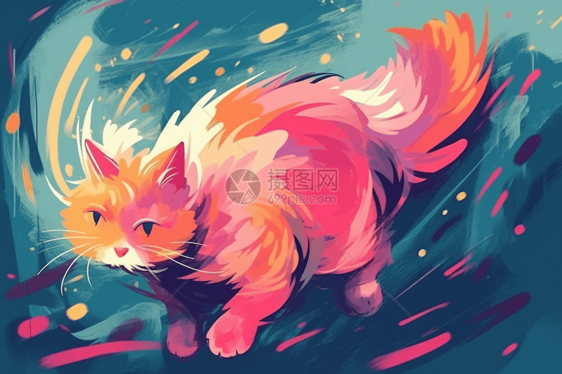 在风中跳舞的猫咪插画图片