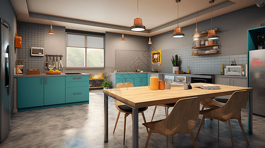 色彩室内简约现代的室内厨房设计背景