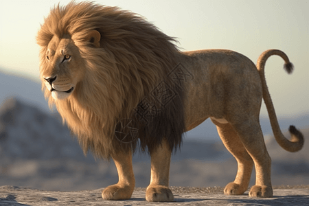 3D雄伟鬃毛的毛毡狮子图片