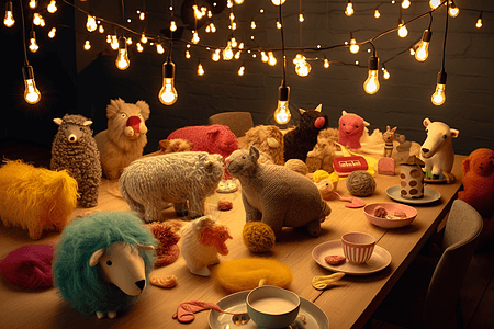 羊毛毡动物快乐派对图片