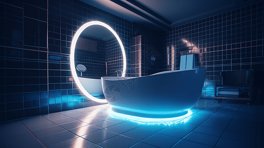 蓝色科技浴室图片