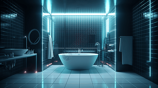 蓝色发光科技浴室图片