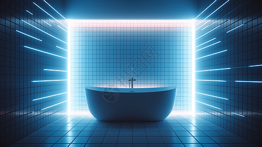 蓝色发光浴室图片