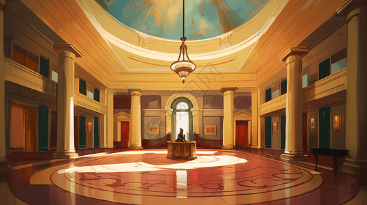 旧市政厅一幅市政厅大厅的绘画插画