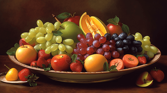 一盘子新鲜的水果图片