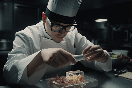 戴着AR眼镜制作美食的厨师图片