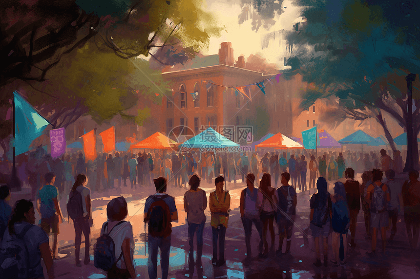 大学校园学生拥挤场景插画图片下载-正版图片600010223-摄图网