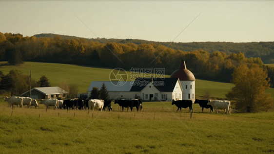 悠闲的农场放牧场景图片