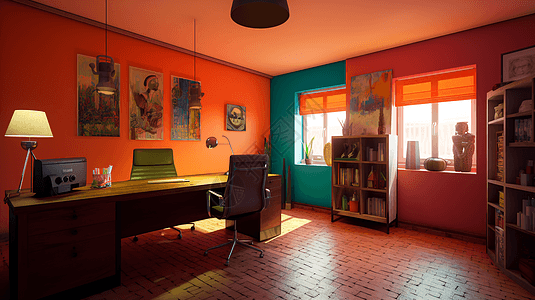 独特装饰的色彩缤纷的办公室图片