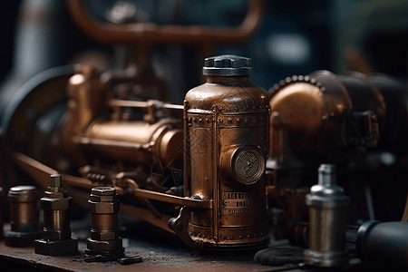 发动机的老式油罐特写镜头图片