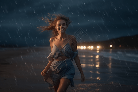 晚上的雷雨中潇洒的女人图片