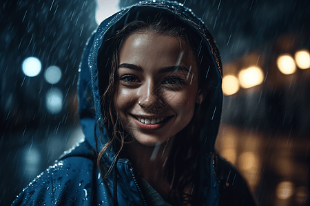 冷色调雨中女孩肖像图片图片