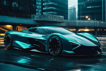 3D未来绿色派汽车的渲染图图背景图片