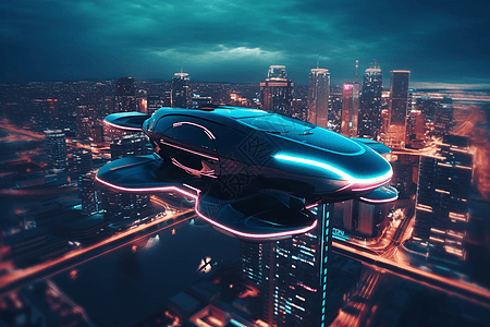 未来科技个人飞行汽车渲染图图片