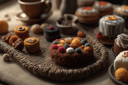 针毡羊毛食品和甜点渲染图图片