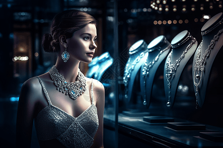 佩戴珠宝的美丽女性模特图背景图片