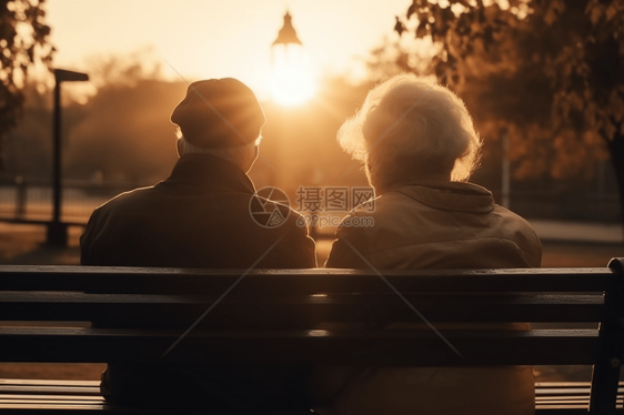 老年夫妇看日落图片
