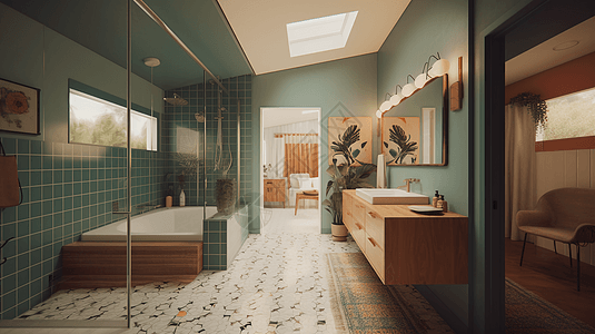 复古色彩的客房浴室图片