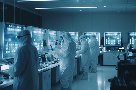 无菌工人穿着实验室外套在工作图片