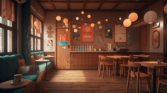 奶茶店用餐区效果图背景图片