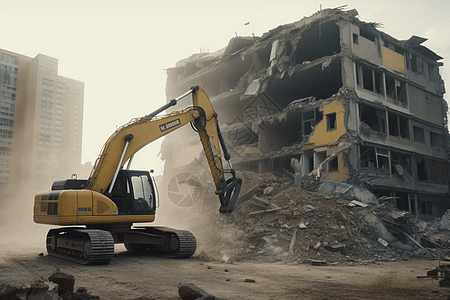 挖掘机和建筑物拆除图片