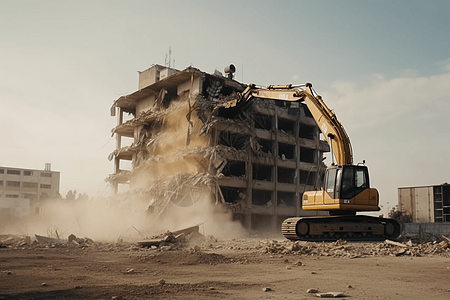 挖掘机拆除建筑物图片